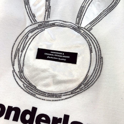 棉拼接烫钻兔子假两件长袖T恤衫2022早春新款宽松男女上衣 商品图3