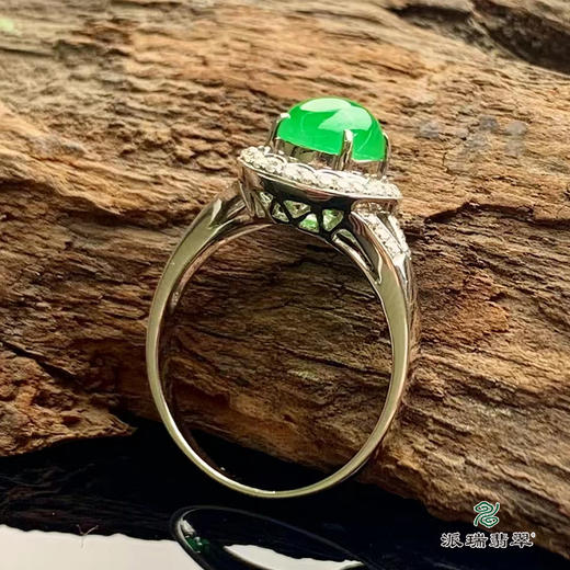 派瑞翡翠 18k金翡翠戒指 糯种 阳绿色 商品图5