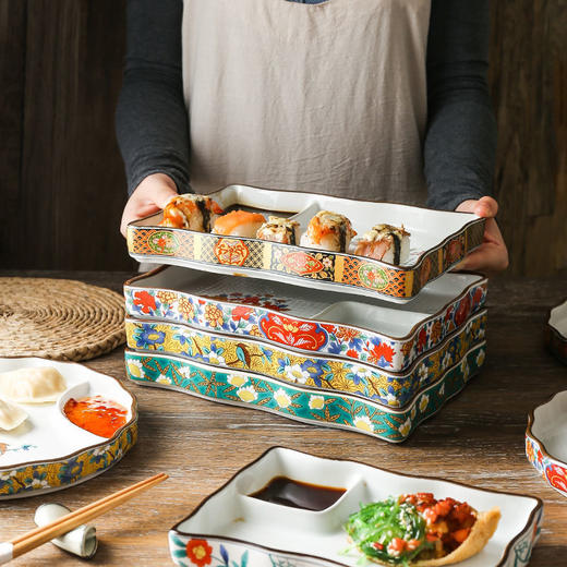 日式饺子盘寿司盘圆盘方盘酱油醋分格创意小吃盘家用陶瓷盘子 商品图1