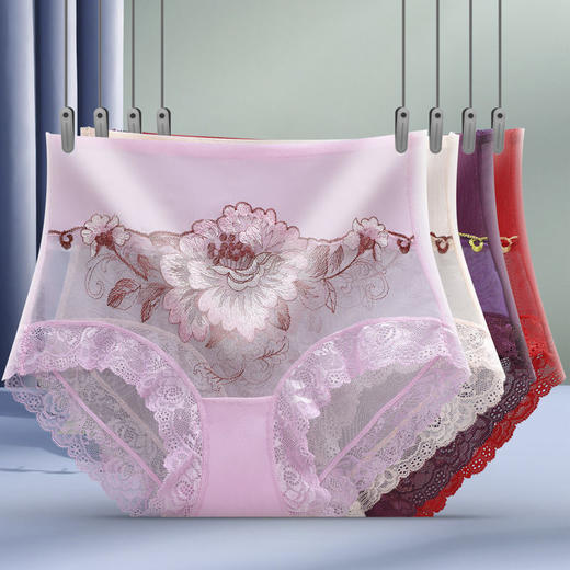 PDD-XXNY201218新款时尚性感高腰收腹无痕蕾丝刺绣三角内裤 商品图4