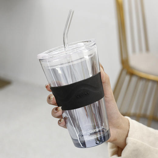 【北极光玻璃杯】爆款带盖ins风奶茶吸管水杯早餐杯创意咖啡杯（此产品不参加首单赠送红绳活动） 商品图3
