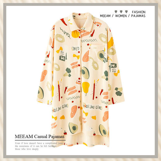 衬衫睡裙女春秋季纯棉长袖韩版开衫连衣裙秋冬长款性感宽松家居服 商品图2