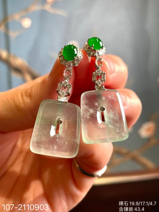玻璃飘翠方扣耳坠  86999【107-2110903】 商品图2