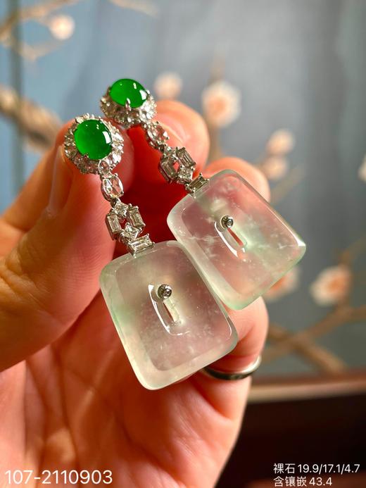 玻璃飘翠方扣耳坠  86999【107-2110903】 商品图6