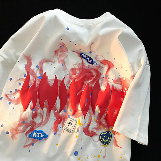 棉炫酷火焰星空印花短袖T恤衫夏宽松美式男女ins潮上衣 商品图2