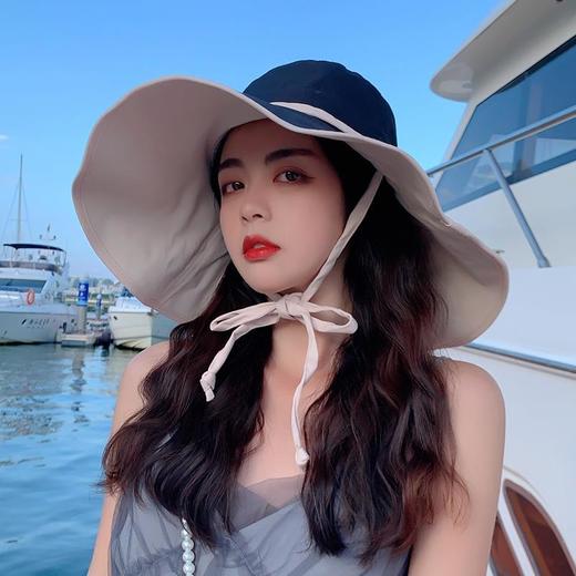 渔夫帽女早春遮阳帽夏天防紫外线网红大檐帽绑绳双面防晒太阳帽子 商品图1