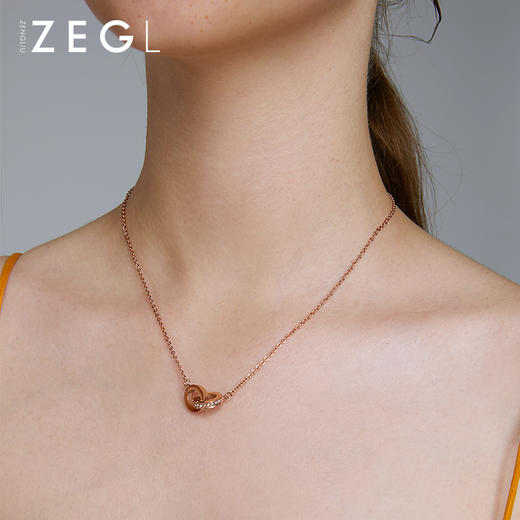 ZEGL玫瑰金环环相扣项链送女友锁骨链双环吊坠情侣饰品情人节礼物 商品图5