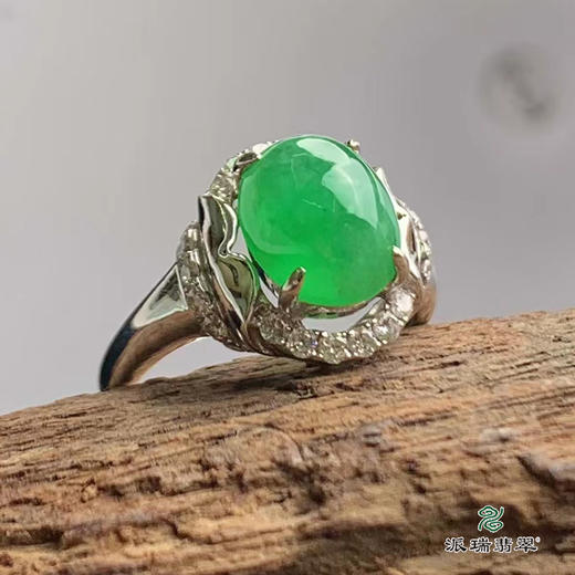 派瑞翡翠 18k金翡翠戒指 糯种 阳绿色 商品图3