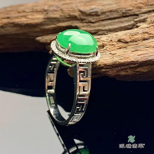 派瑞翡翠 18k金翡翠戒指 糯种 阳绿色 商品图2