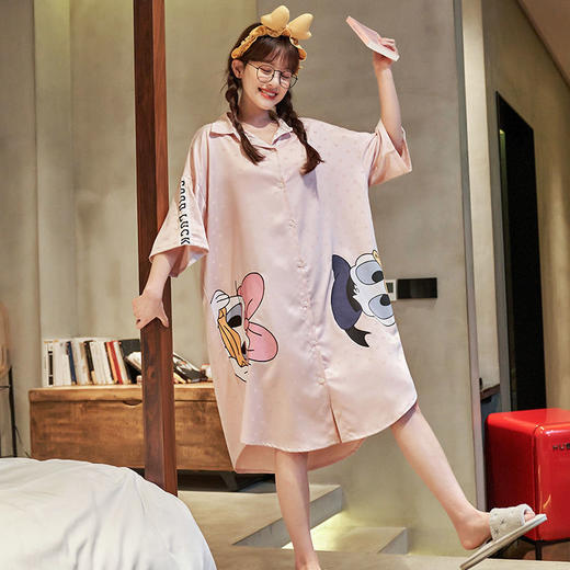 冰丝睡袍薄款睡裙女夏长款过膝短袖公主风家居服大码宽松睡衣夏天 商品图2