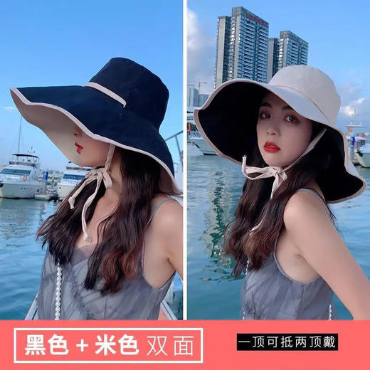 渔夫帽女早春遮阳帽夏天防紫外线网红大檐帽绑绳双面防晒太阳帽子 商品图5