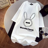 棉拼接烫钻兔子假两件长袖T恤衫2022早春新款宽松男女上衣 商品缩略图1