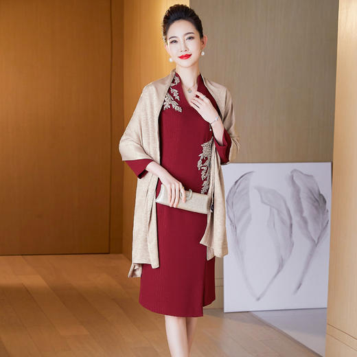 LC-2206春秋新款宴会礼服喜婆婆婚宴装婚礼高贵两件套礼服 商品图0