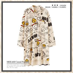 衬衫睡裙女春秋季纯棉长袖韩版开衫连衣裙秋冬长款性感宽松家居服