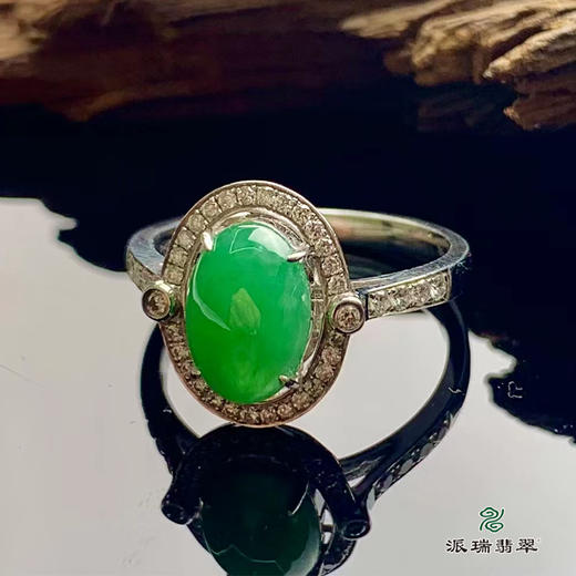 派瑞翡翠 18k金翡翠戒指 糯种 阳绿色 商品图0
