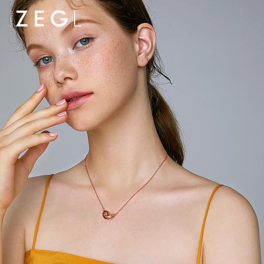ZEGL玫瑰金环环相扣项链送女友锁骨链双环吊坠情侣饰品情人节礼物 商品图0