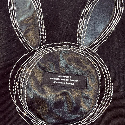 棉拼接烫钻兔子假两件长袖T恤衫2022早春新款宽松男女上衣 商品图2