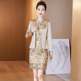 LC经典香槟金丈母娘刺绣礼服春洋气年轻喜婆婆婚宴装