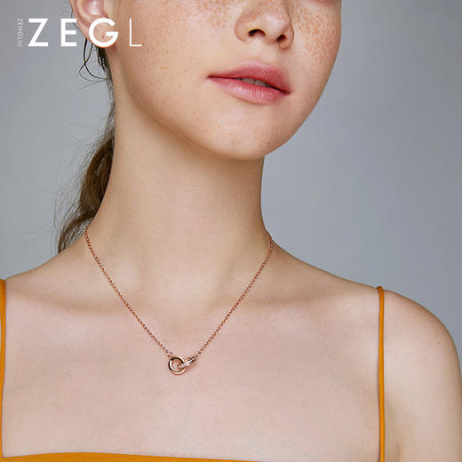 ZEGL玫瑰金环环相扣项链送女友锁骨链双环吊坠情侣饰品情人节礼物 商品图6