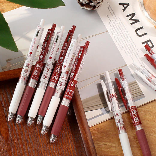 【6只装】盐系ins励志文字限定中性笔0.5mm学生按动笔考试笔谈黑色按压水笔 商品图2