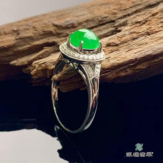 派瑞翡翠 18k金翡翠戒指 糯种 阳绿色 商品图1