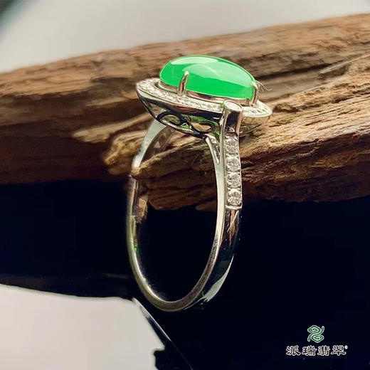 派瑞翡翠 18k金翡翠戒指 糯种 阳绿色 商品图2