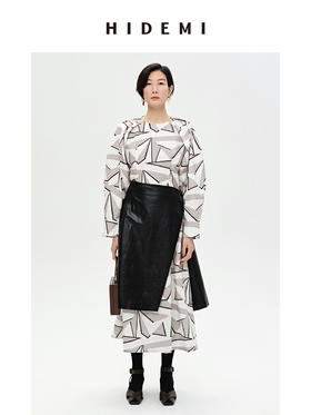 HIDEMI 简约几何印花设计感廓形显瘦收腰露背连衣裙