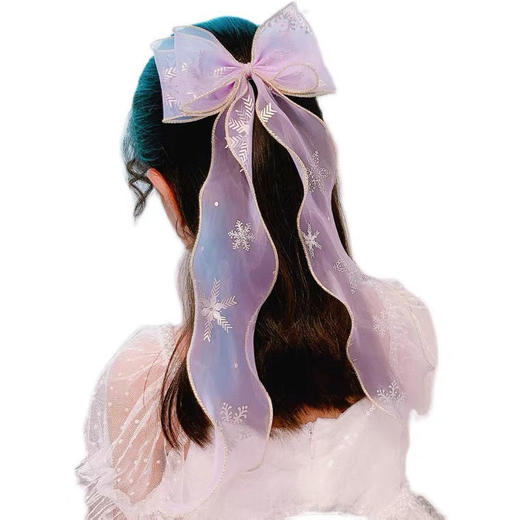 精品进口雪花纱冰雪公主头饰儿童大蝴蝶结长飘带编发发夹马尾夹子 商品图3