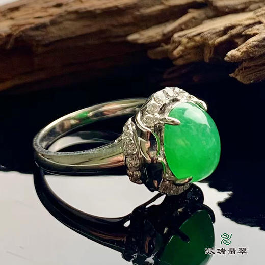 派瑞翡翠 18k金翡翠戒指 糯种 阳绿色 商品图0