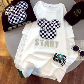 棉韩国东大门新款ins烫钻卡通长袖T恤加厚蕾丝袖上衣女