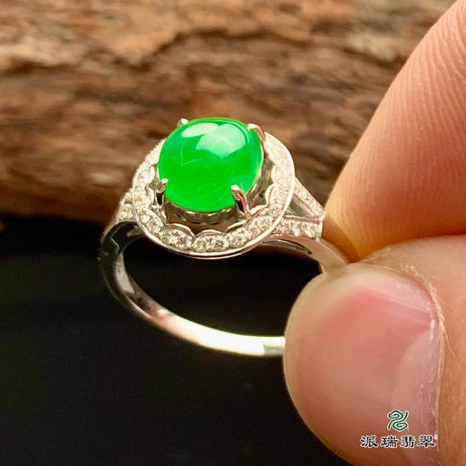 派瑞翡翠 18k金翡翠戒指 糯种 阳绿色 商品图3
