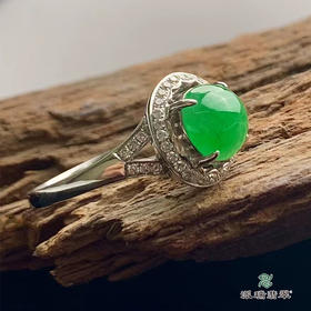 派瑞翡翠 18k金翡翠戒指 糯种 阳绿色