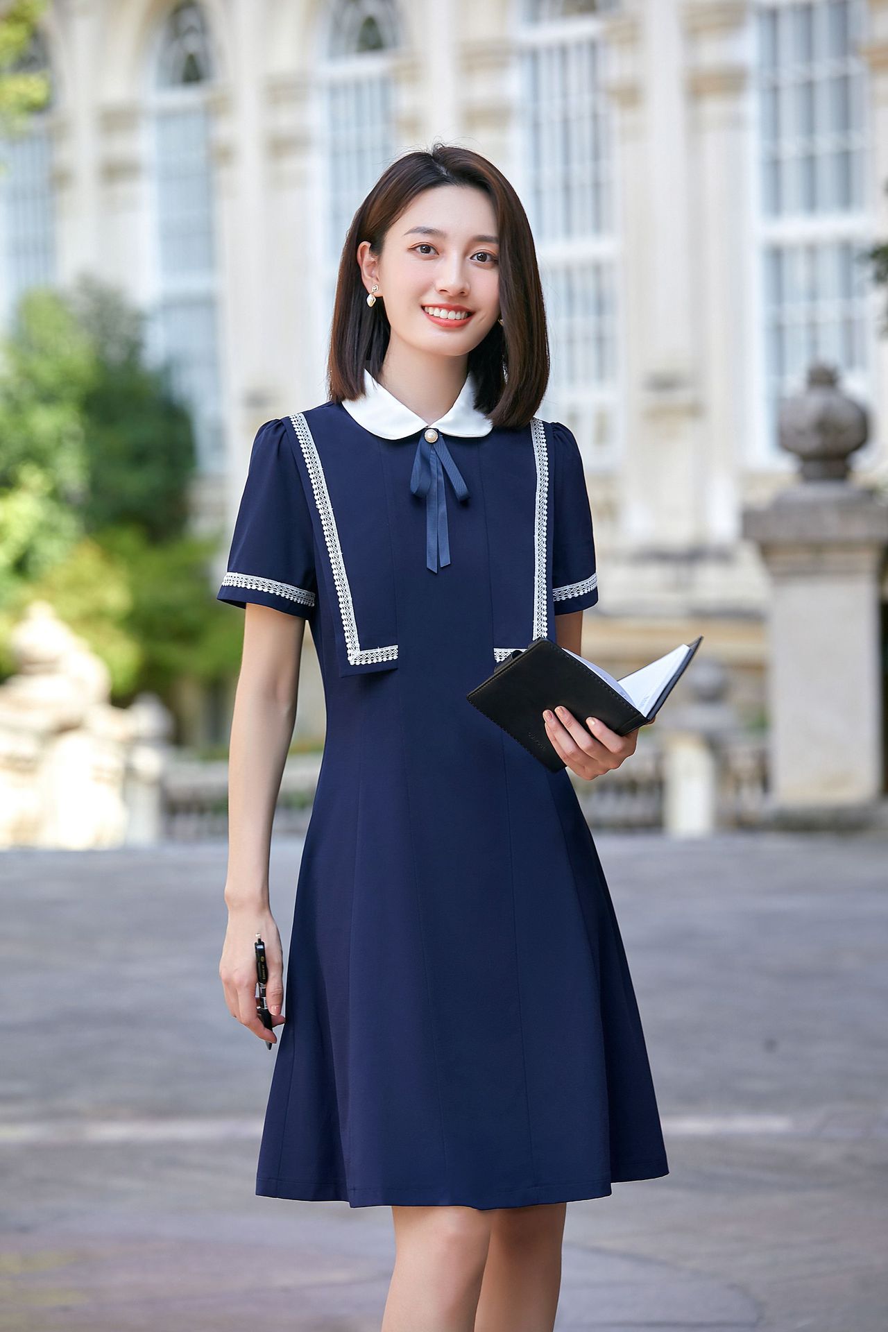 22幼儿园老师面试短袖连衣裙夏女装职场园服演讲白领公务员工作服【xz