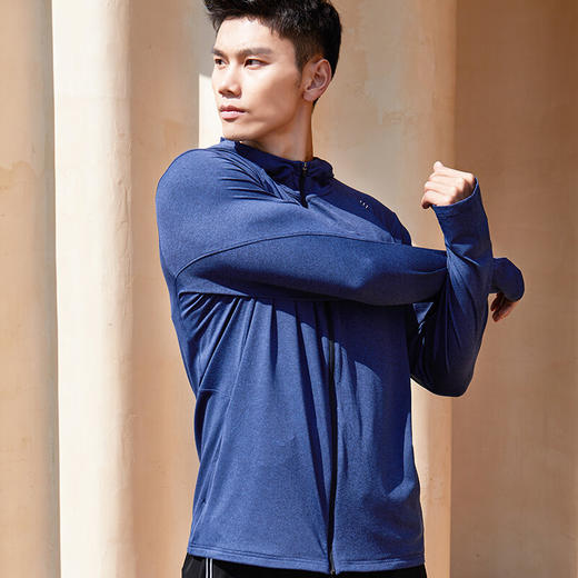 春季新款运动长袖拉链开衫恤速干透气吸湿排汗连帽T恤 浅花灰 165/84A 商品图1