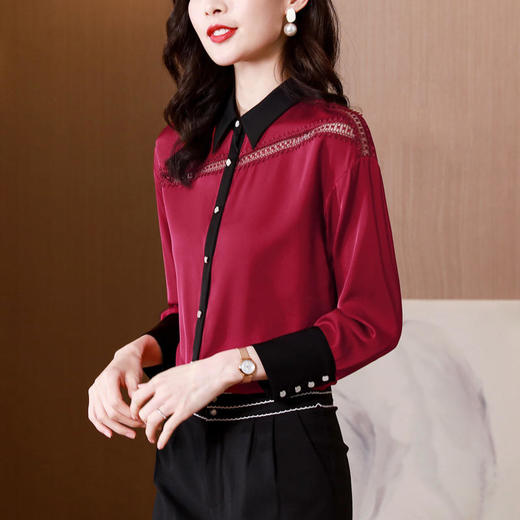 2022春装新款真丝衬衫女时尚刺绣气质长袖桑蚕丝上衣【AHM】 商品图3