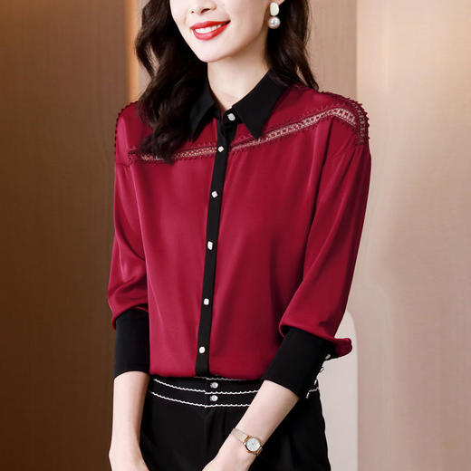 2022春装新款真丝衬衫女时尚刺绣气质长袖桑蚕丝上衣【AHM】 商品图2