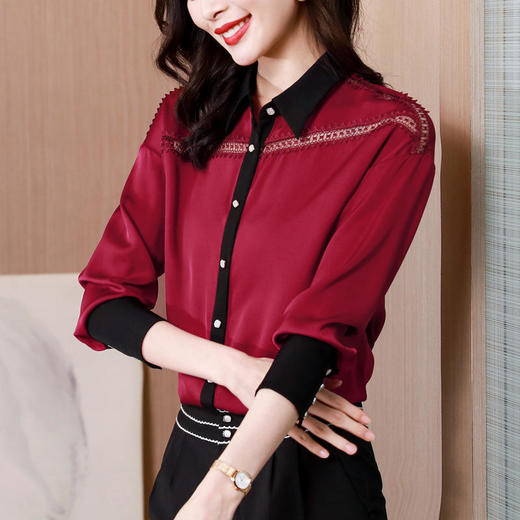 2022春装新款真丝衬衫女时尚刺绣气质长袖桑蚕丝上衣【AHM】 商品图1