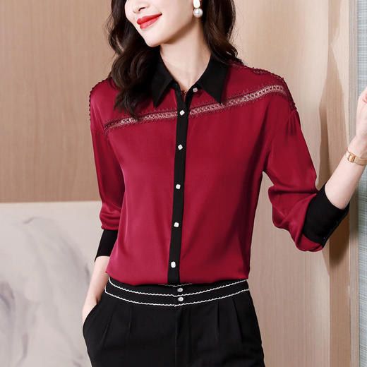 2022春装新款真丝衬衫女时尚刺绣气质长袖桑蚕丝上衣【AHM】 商品图0