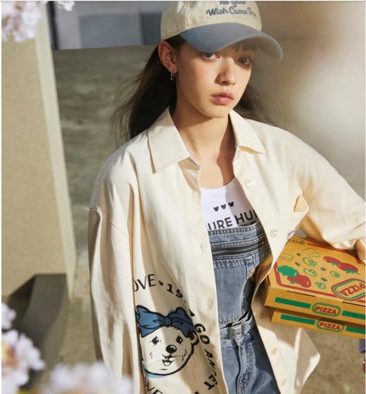 TeenieWeenie小熊宽松韩版长袖衬衫衬衣清新减龄女装2022春夏新款TTYA222302T 商品图1