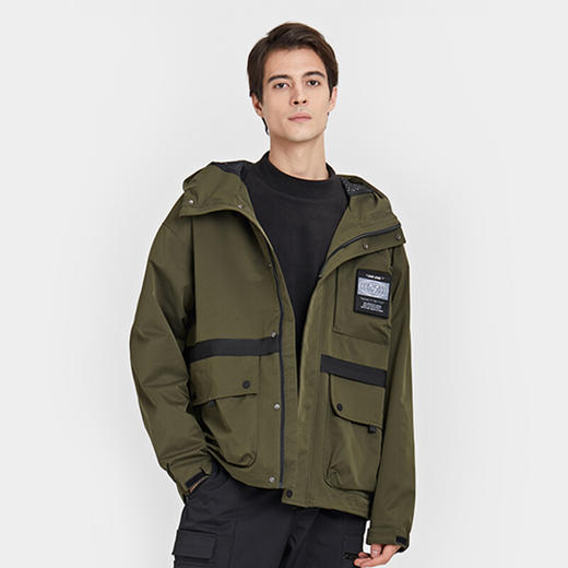 连帽科技面料防风防水防污工装外套百搭四级防水风衣男士休闲冲锋衣 军绿色 165/84A 商品图7