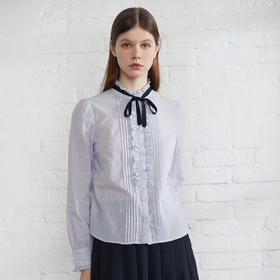 TeenieWeenie小熊22春新款木耳边长袖衬衫设计感衬衣甜美气质女装TTYS222301P