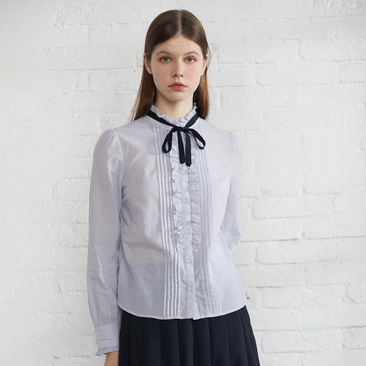 TeenieWeenie小熊22春新款木耳边长袖衬衫设计感衬衣甜美气质女装TTYS222301P 商品图0