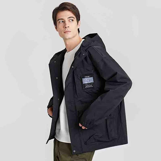 连帽科技面料防风防水防污工装外套百搭四级防水风衣男士休闲冲锋衣 军绿色 165/84A 商品图2