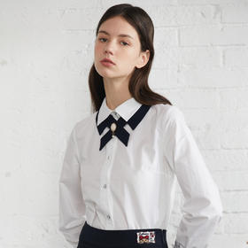 TeenieWeenie小熊2022夏白色衬衫长袖衬衣设计感小众TTYA222302P