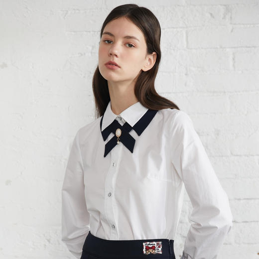 TeenieWeenie小熊2022夏白色衬衫长袖衬衣设计感小众TTYA222302P 商品图0