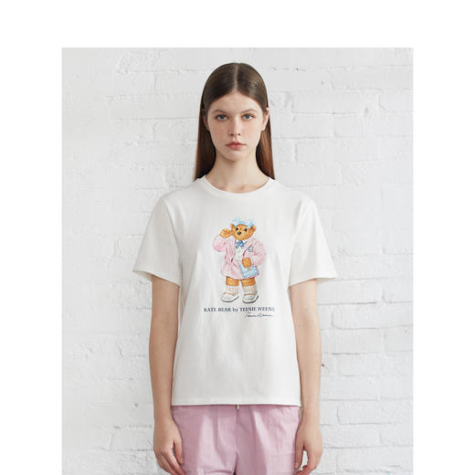 TeenieWeenie小熊2022夏卡通印花宽松白色圆领短袖T恤TTRW222306P 商品图1