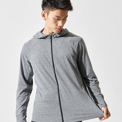 春季新款运动长袖拉链开衫恤速干透气吸湿排汗连帽T恤 浅花灰 165/84A 商品图3
