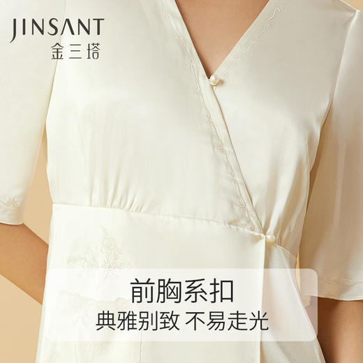 金三塔100%桑蚕丝重磅真丝花瓣绣包边纯欲风法式复古袍白色家居服 YSFCB101 商品图2