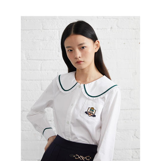 TeenieWeenie小熊娃娃领衬衫白色衬衣女2022春夏新款TTYA221204P 商品图1