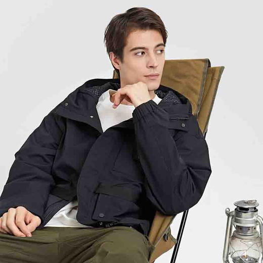 连帽科技面料防风防水防污工装外套百搭四级防水风衣男士休闲冲锋衣 军绿色 165/84A 商品图3